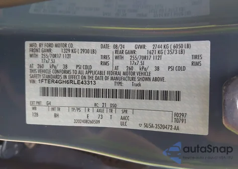 2024 Ford Ranger Xlt from USA, damaged, VIN 1FTER4GH6RLE43313